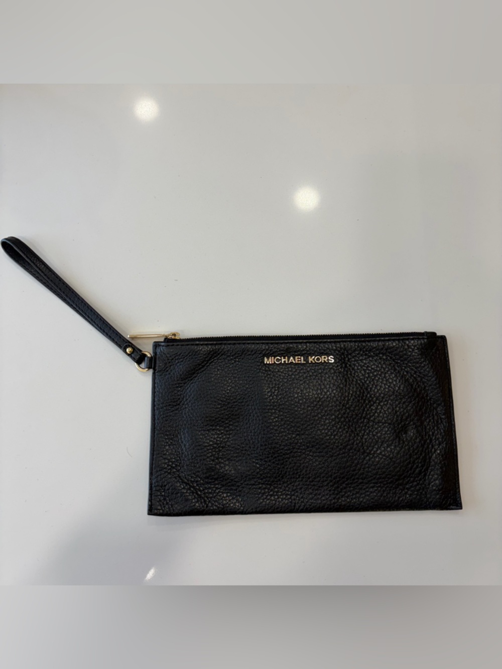 Michael Kors Black Jet Setter Large Leather Zip Wristlet with Gold Logo